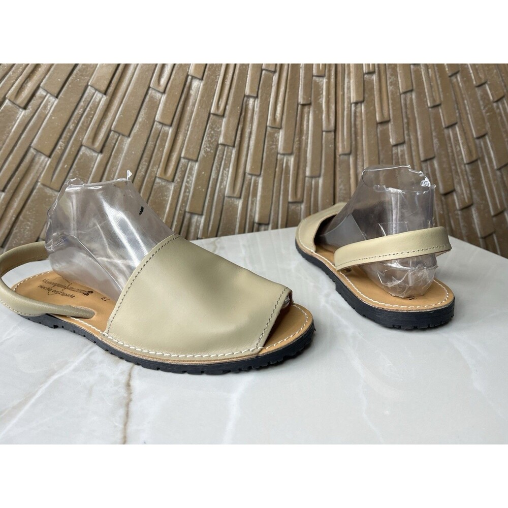 New Menorquina Valdivieso Spain Tan Leather Wmn Sandals 42 Flat Slip On